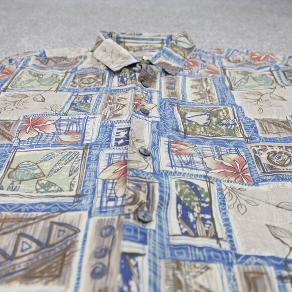 Tori Richard Shirt Men XL Tan Floral Hawaiian Cotton Lawn Short Sleeve Button Up - Picture 4 of 11